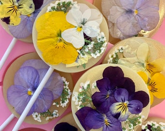 Piña Colada Edible Flower Lollipops