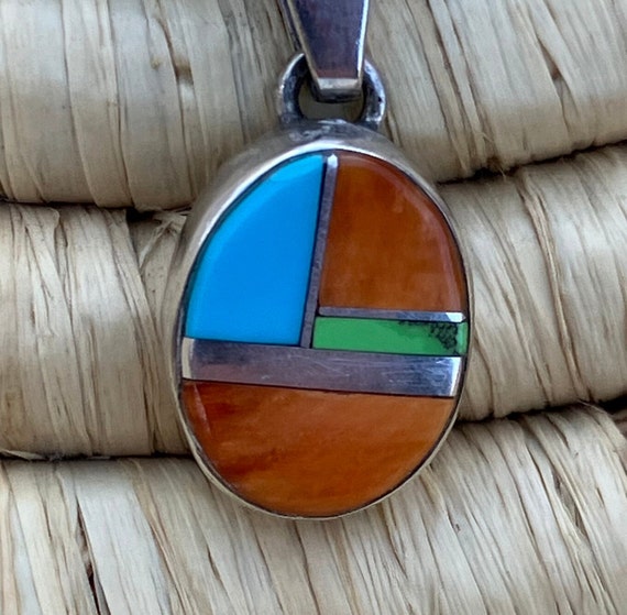 Zuni Vintage Sterling Silver Inlaid Pendant - image 1