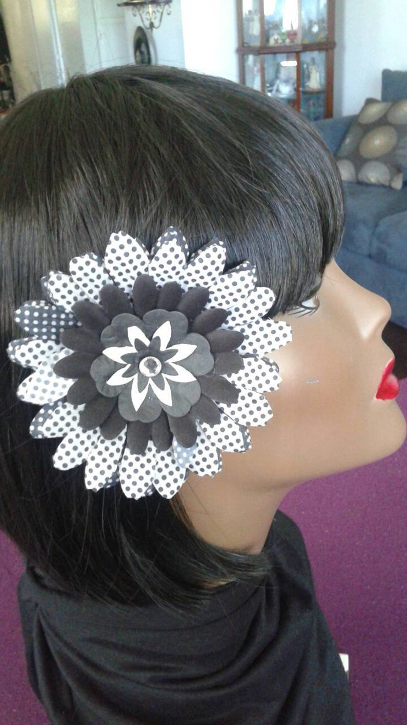 Black And White Flower Hair Clip Small Polka Dots Approx 4 Etsy