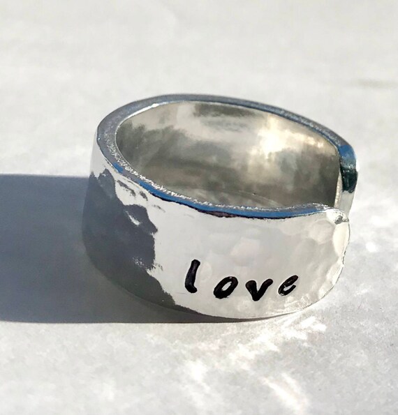 Custom Stamped Ring Personalized Ring Adjustable Silver Etsy