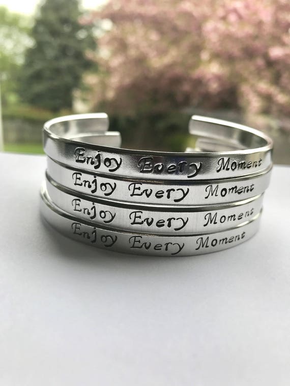 14 Wide Personalized Hand Stamped Bracelet Aluminum Skinny Cuff Bangle Stamped Cuff Personalized Custom Mother/'s Day Valentine/'s