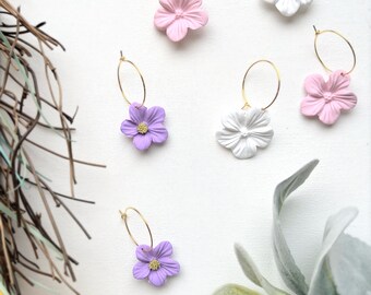 Polymer Clay Daisy Earrings, Hoop Earrings, Boho Earrings, Floral Polymer Clay Earrings, Handmade Clay Earrings, Sunflower Clay Hoops