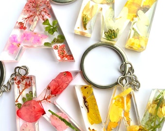 Custom Handmade Flower Resin Letter Keychain | Assorted Colors, School Backpack Charm, Bridesmaid Gift, Birthday Gift