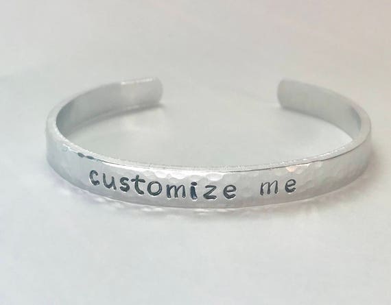 14 Wide Personalized Hand Stamped Bracelet Aluminum Skinny Cuff Bangle Stamped Cuff Personalized Custom Mother/'s Day Valentine/'s