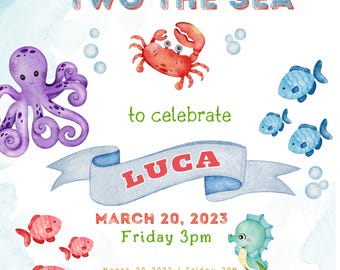 Two the Sea birthday invitation Boy- digital download