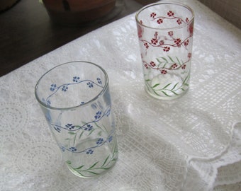 Two Swanky Swigs Juice Glasses, Forget-Me-Not pattern