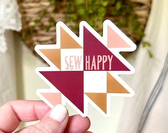 Sew Happy Quilt Block Sticker | Waterproof Vinyl