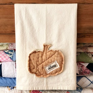 Pumpkin “Autumn” Tea Towel | Flour Sack | Hand Embroidered | Decorative Towel | Kitchen Decor | #87