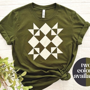 Quilt Block Tee - 2 Colors Available - Olive & Heather Midnight Navy