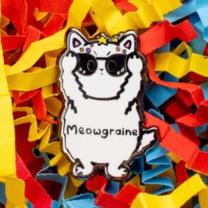 Meowgraine Katze Emaille Pin - Migräne - Chronische Illness - Spoonie - Chronische Schmerzen - Kopfschmerzen - Hemiplegische Migräne - Vestibulare Migräne