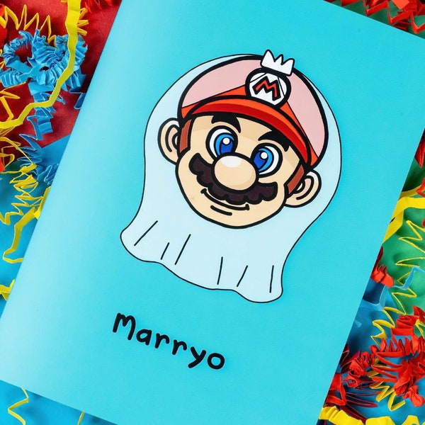 Marryo - Mario Engagement Wedding Card - New Couple - Wedding Card - Pun Card - Congratulations - Gamer Card - Retro Gaming