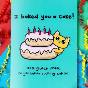 Gâteau d'anniversaire sans gluten carte de chat - carte d'anniversaire drôle - carte d'anniversaire ami mignon - carte d'anniversaire de chat - carte d'anniversaire grossier - carte impertinent