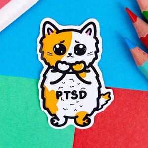 PTSD Katzenaufkleber - Posttraumatische Belastungsstörungen - Vinyl Aufkleber - Psychische Gesundheit - Spoonie Geschenk - Geschenk für Sie - Geschenk für Ihn