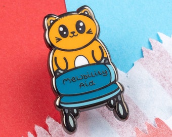 Mewbility Aid Enamel Pin: Orange Cat Rollator Walker - Spoonie Gift