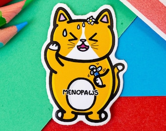Adesivo Menopaws con gatto - Menopausa - Adesivo in vinile - Regalo per malattie croniche - Regalo per la menopausa - Salute femminile - Regalo per la mamma - Regalo per lei