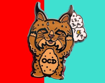 Bobsessive Compulsive Disorder Bobcat Enamel Pin - Obsessive Compulsive Disorder - OCD Pin - Spoonie Gift - Mental Health Gift - Cat Pin