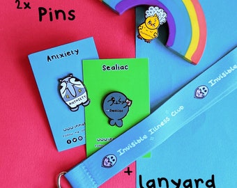 2 x Enamel Pin and Lanyard Bundle - Sunflower Lanyard - Spoonie Gift -  Enamel Pins - Invisible Illness - Chronic Illness Gift - Disability