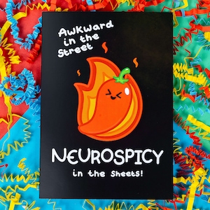 Peinlich in den Straßen, Neurospicy in den Blättern A6 Karte - Neurodivergent - Neurospicy - Wortspiel Karte - Valentinstag - Paar Karte - Frech