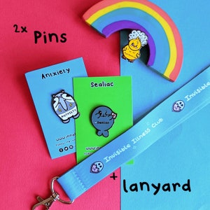 2 x Enamel Pin and Lanyard Bundle - Sunflower Lanyard - Spoonie Gift -  Enamel Pins - Invisible Illness - Chronic Illness Gift - Disability