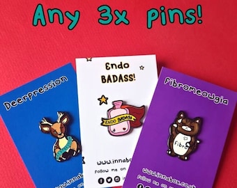 3 x Enamel Pins Set - Pin Badge - Pin Set - Cute Gifts - Spoonie Gift - Funny Pins - Cute Pins - Chronic Illness - Disability - Punny Gift