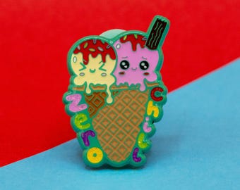 Pin de esmalte de cono de helado brillante: Insignia de salud mental Zero Chill