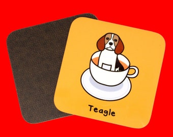 Teagle Beagle Coaster - Beagle Coaster - Gift for Her - Cute Gifts - Cute Dog Coaster - Tea Coaster - Pun Gift - Tea Lover - Drinks Coaster