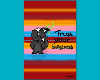 Trust Your Instinks Skunk Postcard - Pun Gift - Spiritual Gift - Cute Postcard - Healing - Intuition - Gift for Her - Skunk Gift - Rainbow