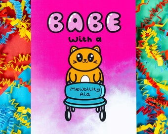 Babe with a Mewbility Aid A6 card - Disabled - Mobility Aid - Pun Card - Valentines Day - Couple Card - Cat Card