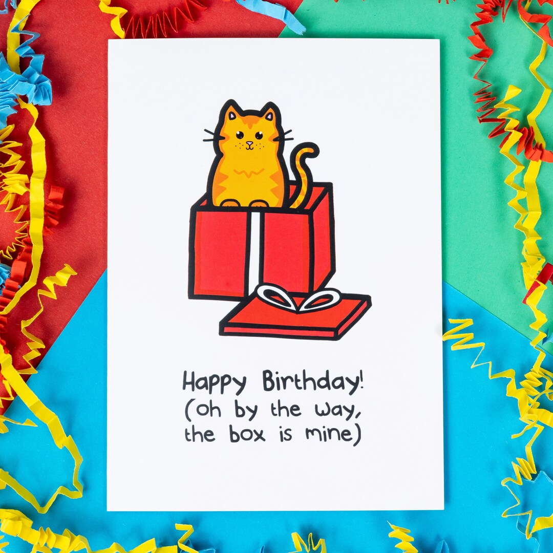 Happy Birthday Box Cat Card - Friend Birthday Card - Cat Lover - Cats ...