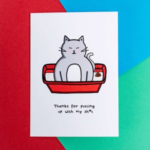 Tarjeta de "Gracias por aguantar mi mierda" - Tarjeta del Día del Padre - Tarjeta del Día de la Madre - Tarjeta divertida de gato - Tarjeta de San Valentín - Tarjeta de agradecimiento