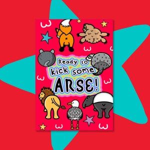 Bereit, einigen Esel zu treten Postkarte - Motivationspostkarte - Süße Postkarte - Regenbogen Druck - Positivität - Freche Karte - Tier-Bums