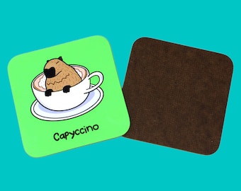 Capyccino - Capybara Cappuccino Coaster - Cute Coaster - Coffee - Pun Gift - Cute Gift for Her - Gift for Friend - Capybara Lover - Green