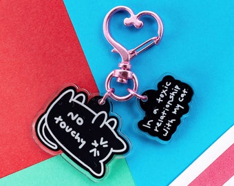 No Touchy Cat Keyring - Cat Lover - Cat Gift - Cute Cat - Keychain - Key Organiser - Cat Parent - Gift for Her - Best Friend Gift