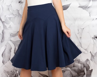 navy flared skirt