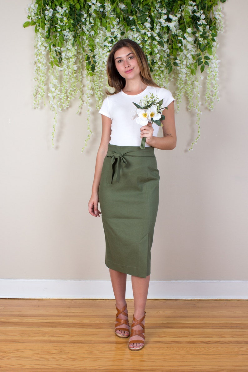Linen Pencil Skirt Green Pencil Skirt High Waist Skirt Etsy