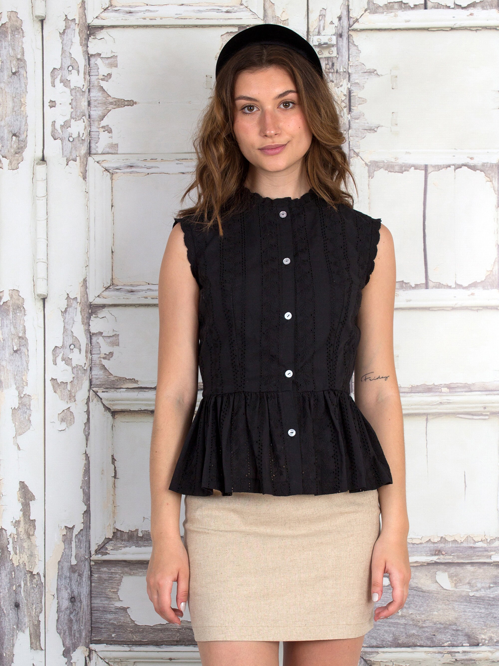 Cotton Eyelet Peplum Blouse Cotton 