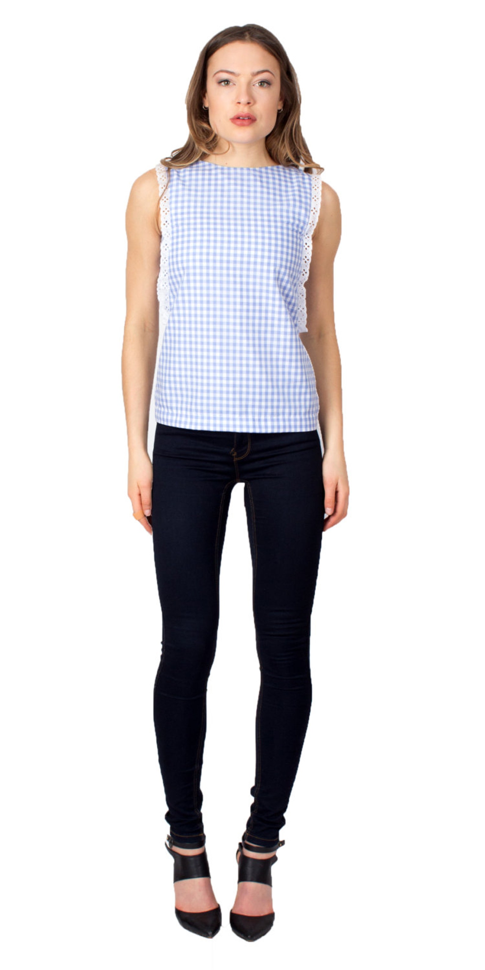 Blue Gingham Blouse Light Blue Gingham Shirt Blue Plaid Top Etsy