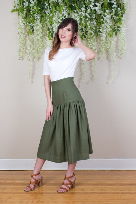 olive green midi pencil skirt