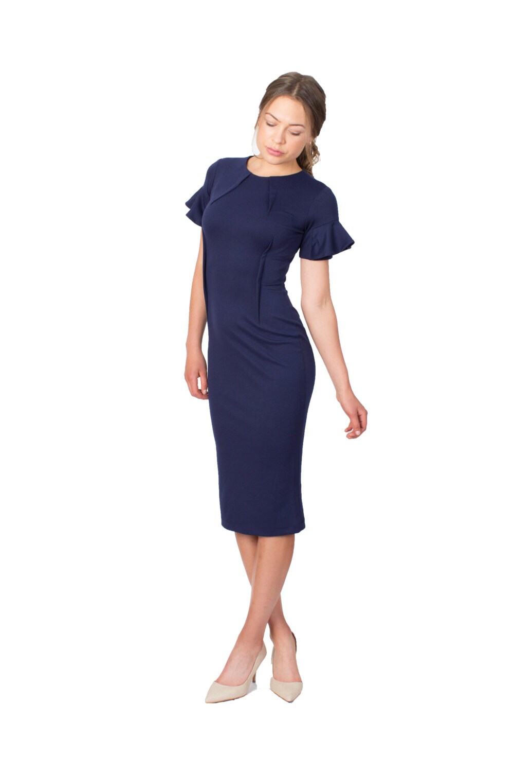 slimming navy blue dress