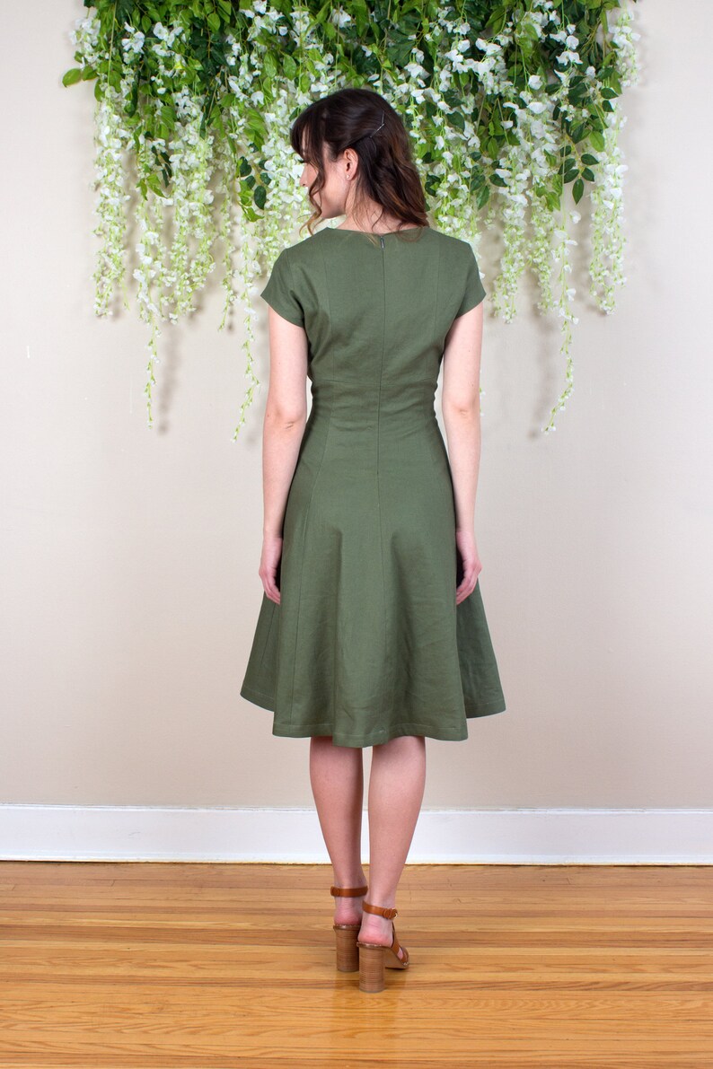 Green Linen Dress Linen Summer Dress Fit and Flare Dress | Etsy