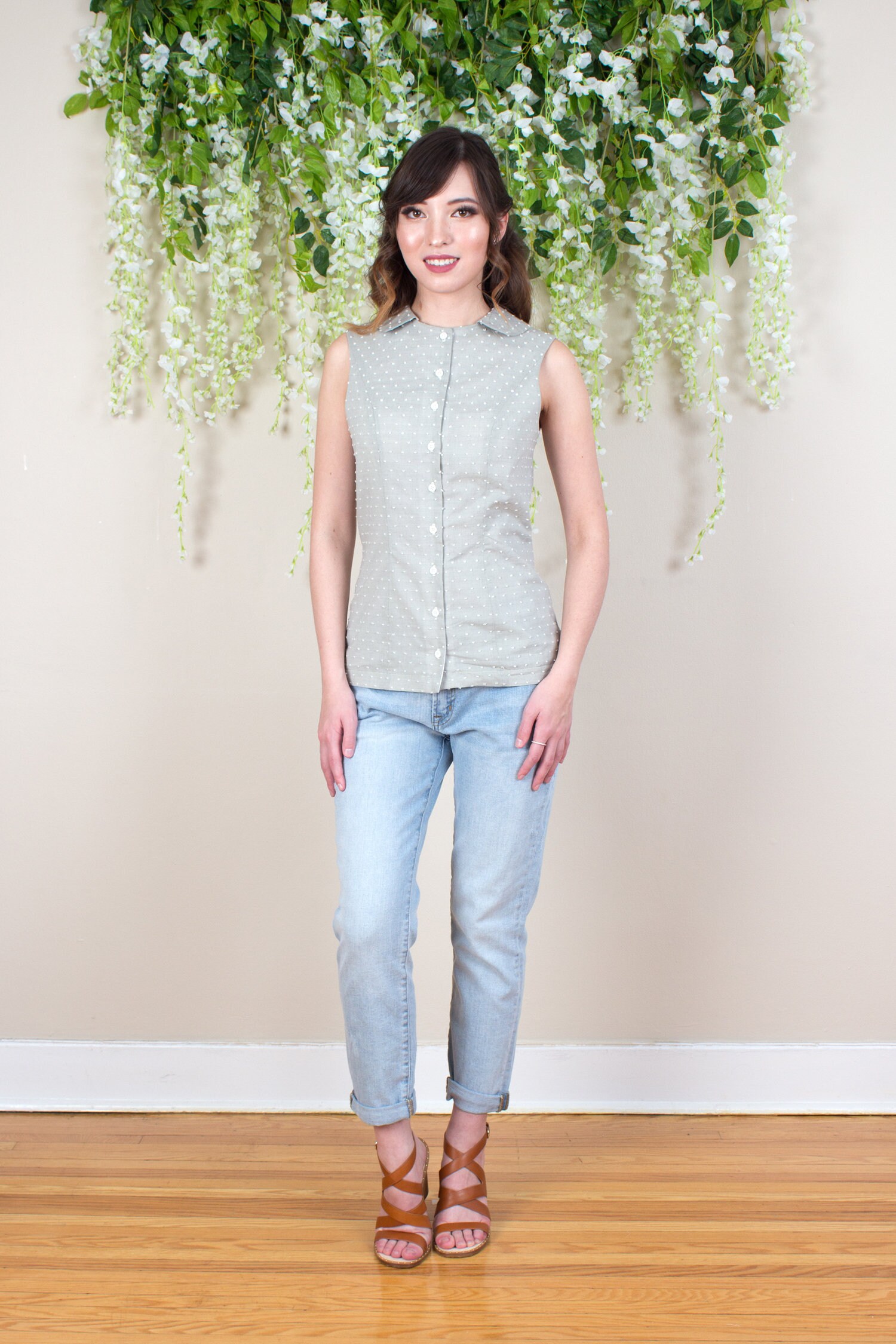 White Sleeveless Blouse White Cotton 