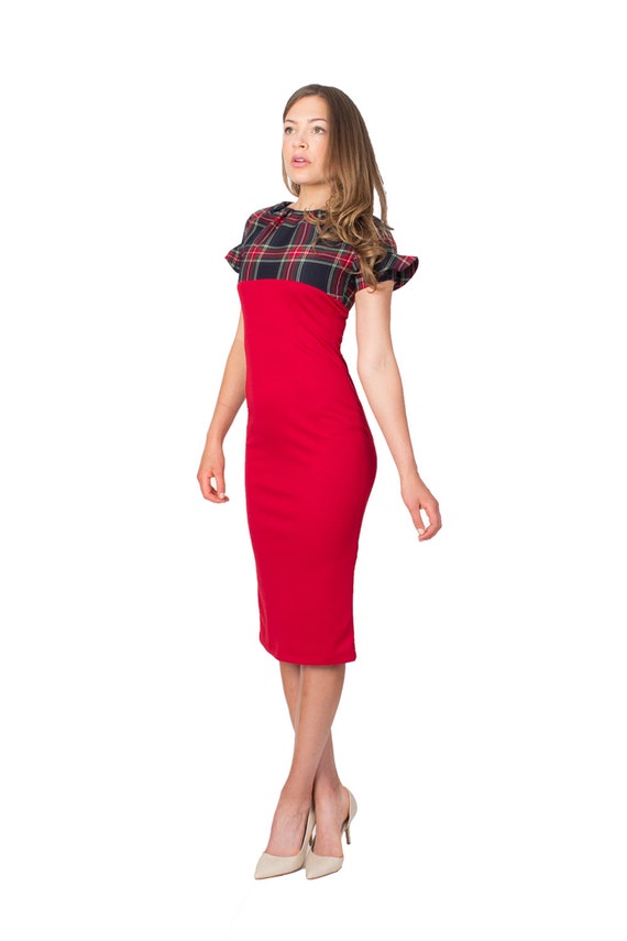red tartan cocktail dress