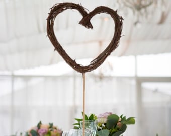 Brown Twig Heart Cake Topper