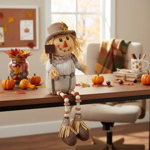 Plush Scarecrow 16&quot; Wreath Center Autumn Home Decor Scarecrow & Shovel Shelf Sitter