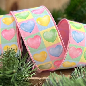 Candy Hearts 2.5" Christmas Sweethearts Ribbon for Tree Trimming, Wreath Accent Holiday Craft Supplies