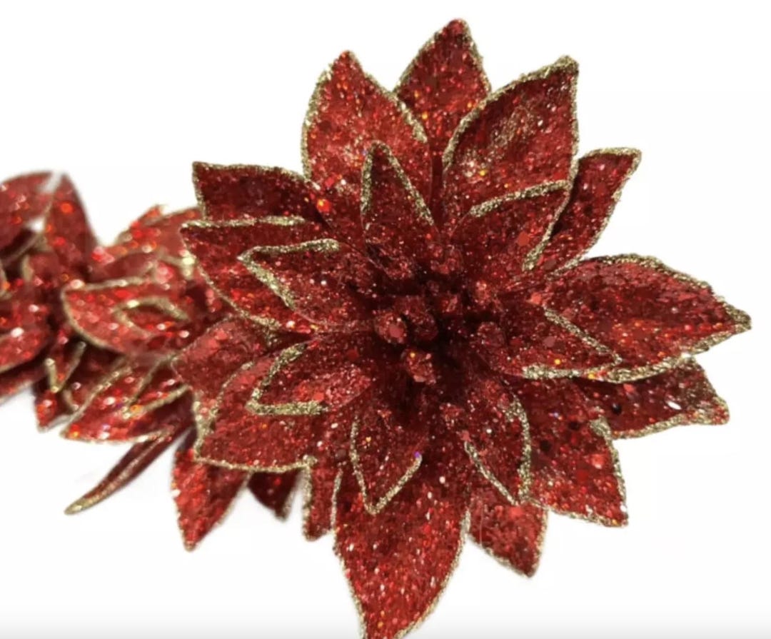 3 Christmas Poinsettia Flower Red Gold Decoration Party and Craft ...