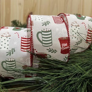 Hot Cocoa Glitter Mug Christmas Wired Edge Ribbon - 2 1/2&quot; Christmas Tree Wreath Accent Diy Projects Decoration
