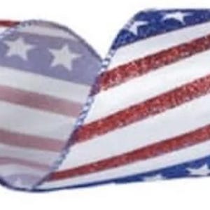 Glitter Stars and Stripes Wired Edge Ribbon 2 1/2 Inch Patriotic Craft Supplies