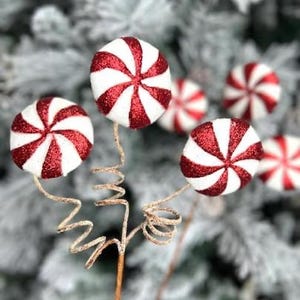 Glitter Peppermint Spring Spray Stem Picks Christmas Tree Floral Crafts