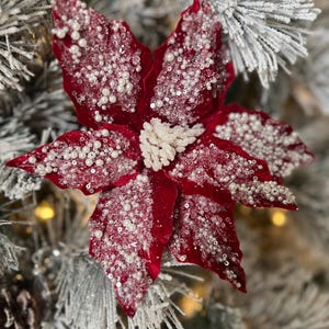 Red Poinsettia with Pearls Pick Stem Christmas Tree Trimming Craft Supplies